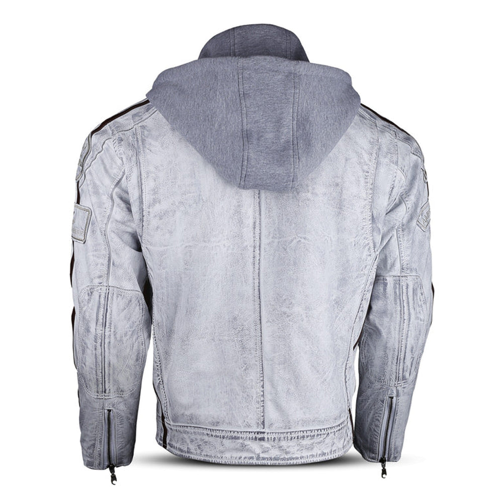 Blouson de motard en cuir blanc style classique américain pour homme