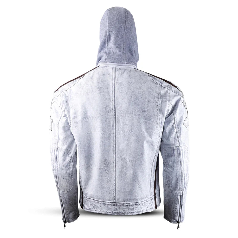 Blouson de motard en cuir blanc style classique américain pour homme