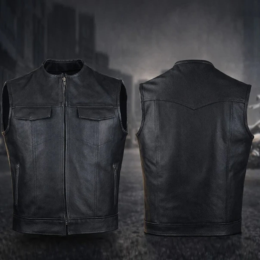 Gilet en cuir style motard urbain