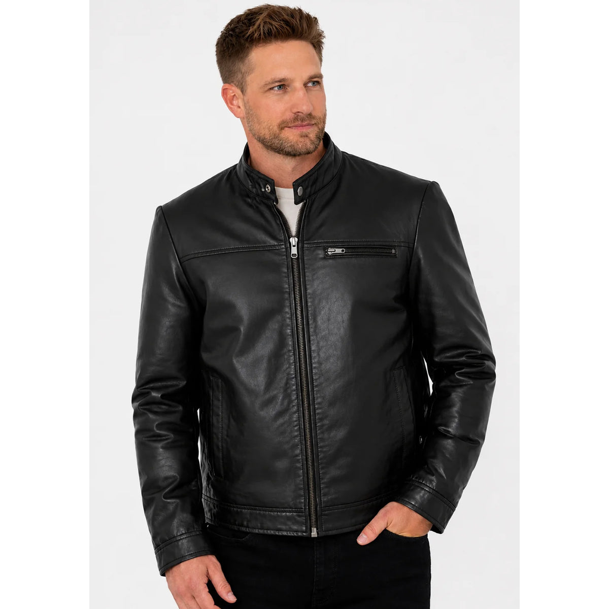 Blouson en cuir véritable marron Road Star