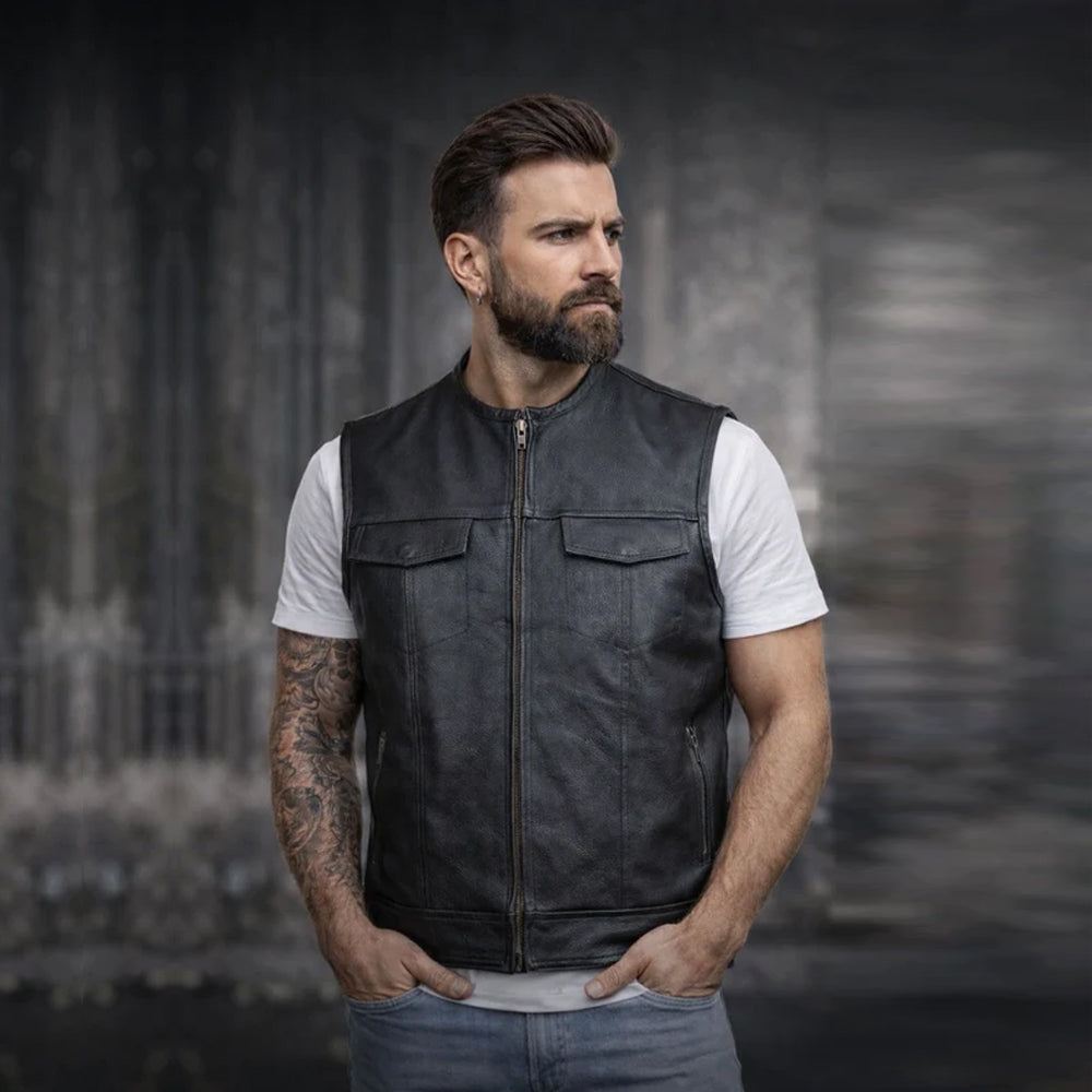 Gilet en cuir style motard urbain