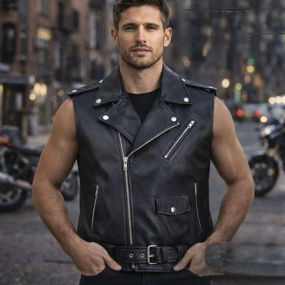 Gilet perfecto en cuir pour homme (prix promotionnel)