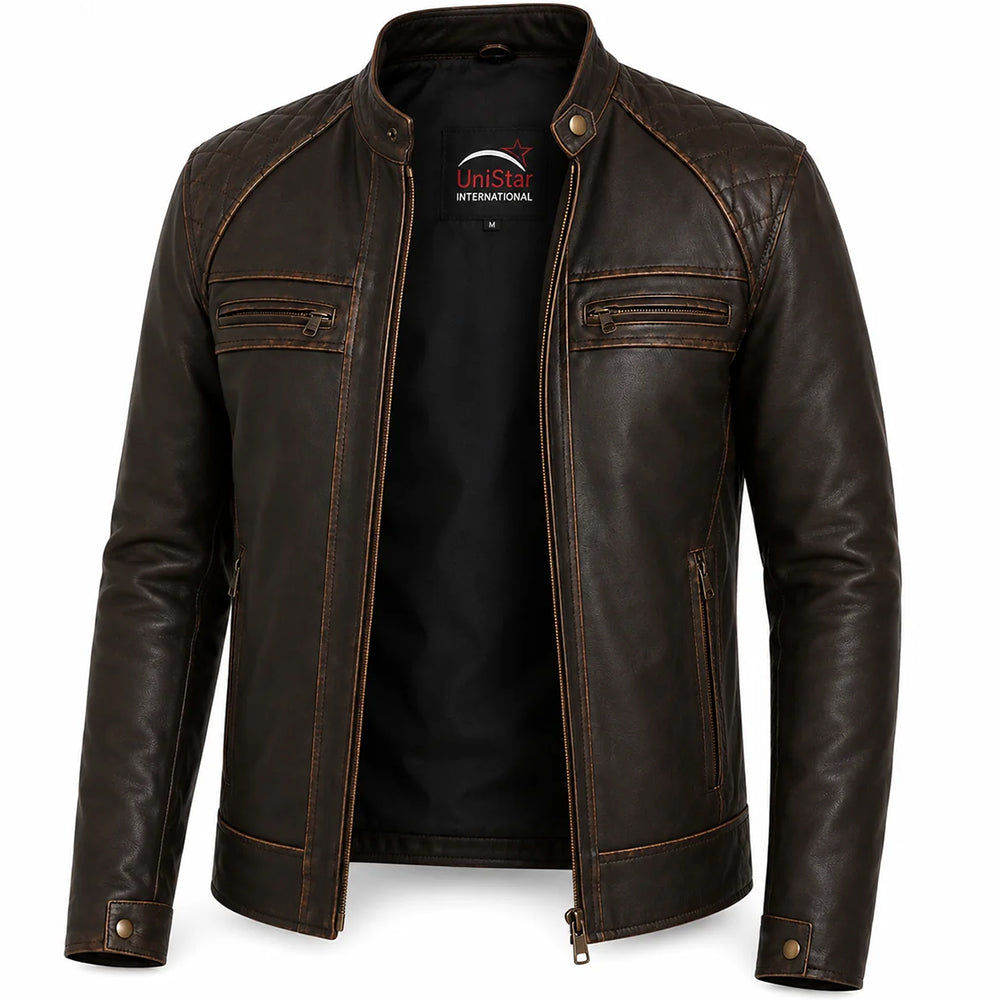 Antique Brown Biker style Leather Jacket Waxed (Promotional Price)