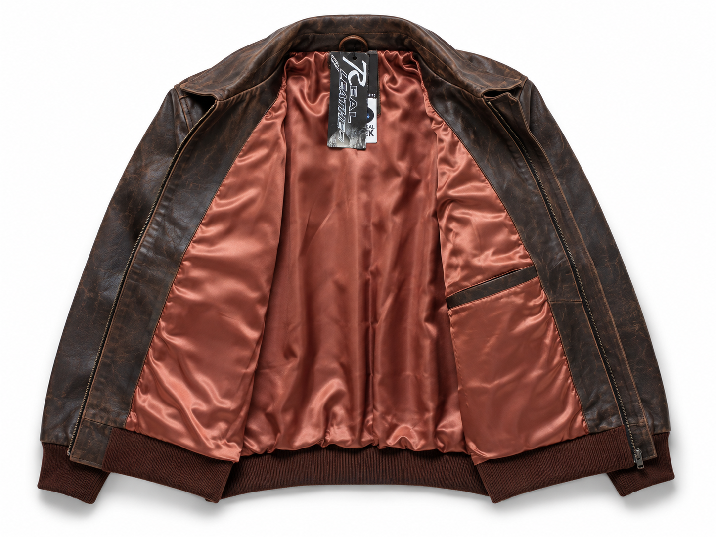 Vintage Copilot Distressed Real Cowhide Leather Bomber Jacket