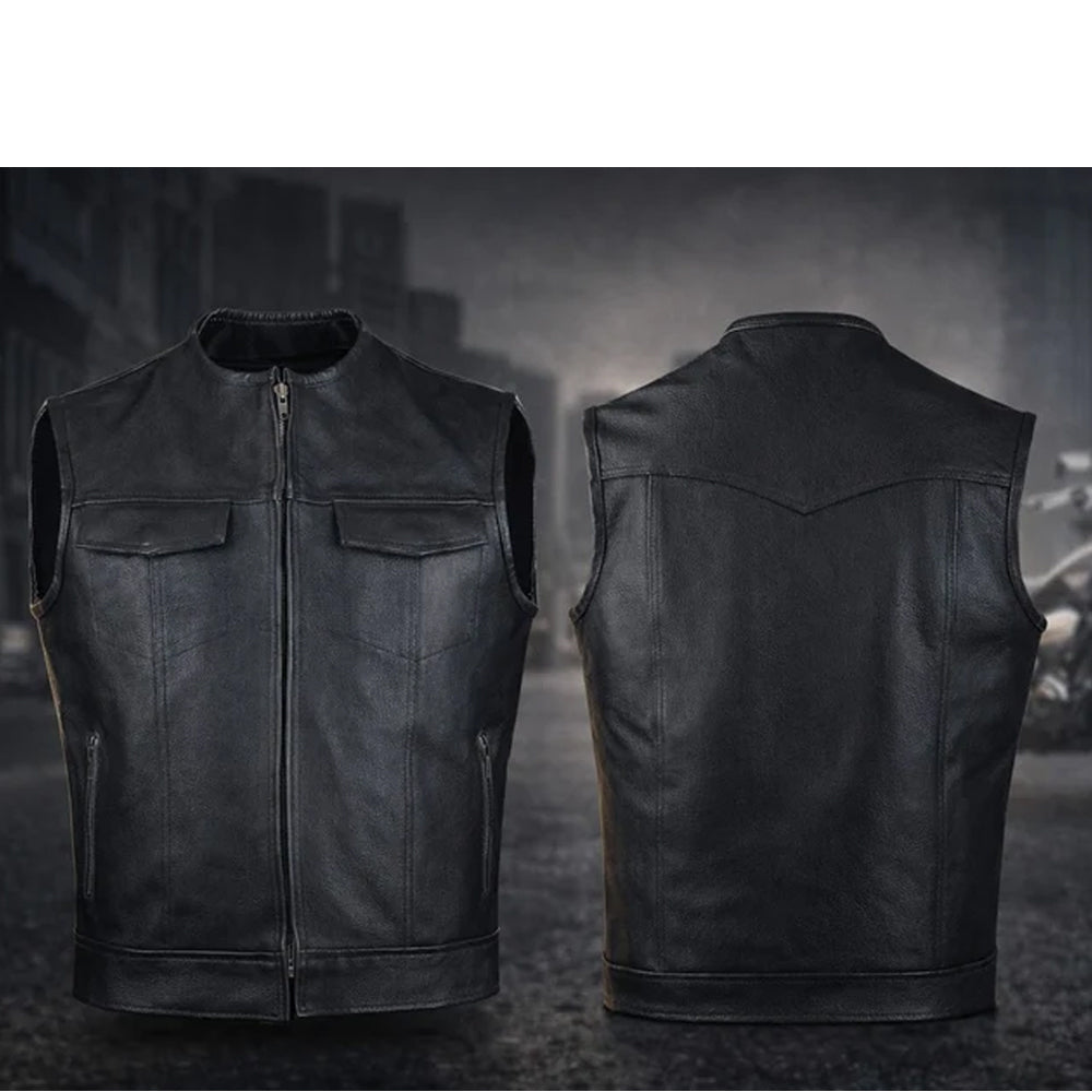 Bomber Men Leather biker style  Waistcoat biker leather vests veste en cuir(Promotional Price)