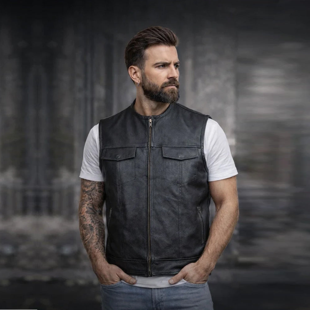 Bomber Homme en Cuir style Motard Gilet en cuir de motard veste en cuir (Prix promotionnel)