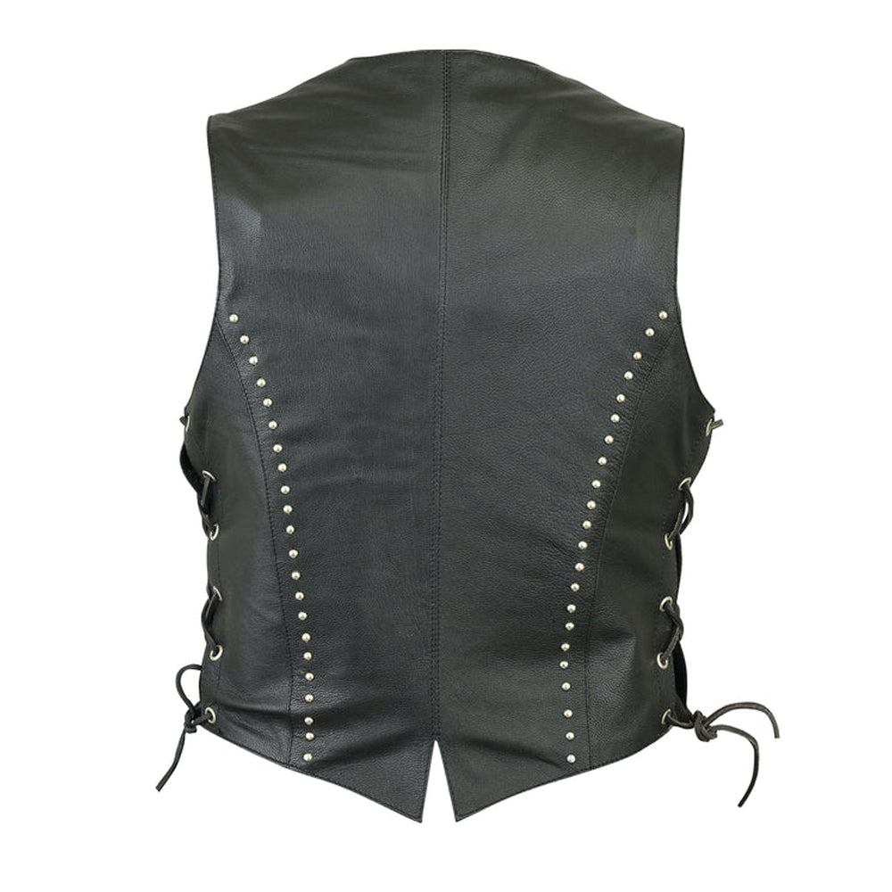 Queen Women Rivet Stud Trim bike leather vest Side laces ladies leather jacket  gilet cuir femme