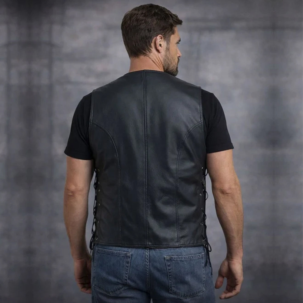 Gilet en cuir de style motard classique, gilet en cuir de motard
