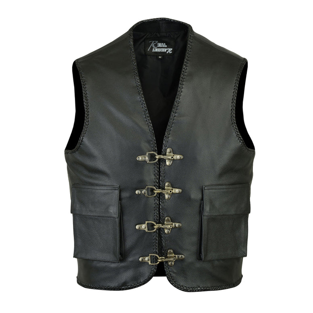 Manteau gilet motard tressé avec agrafe gilet en cuir style motard