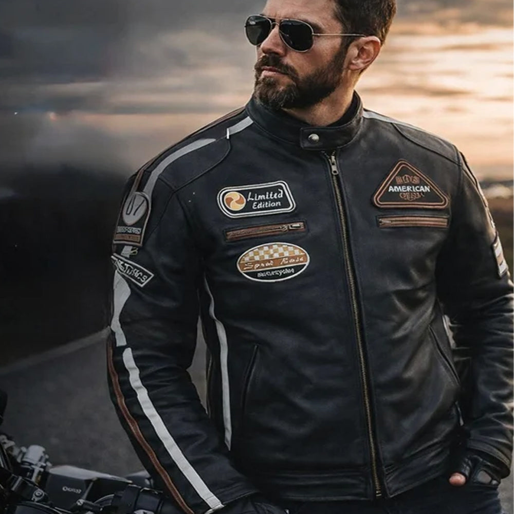 BLOUSON DE MOTO CLASSIQUE AMÉRICAIN EN CUIR POUR HOMME (Prix promotionnel)