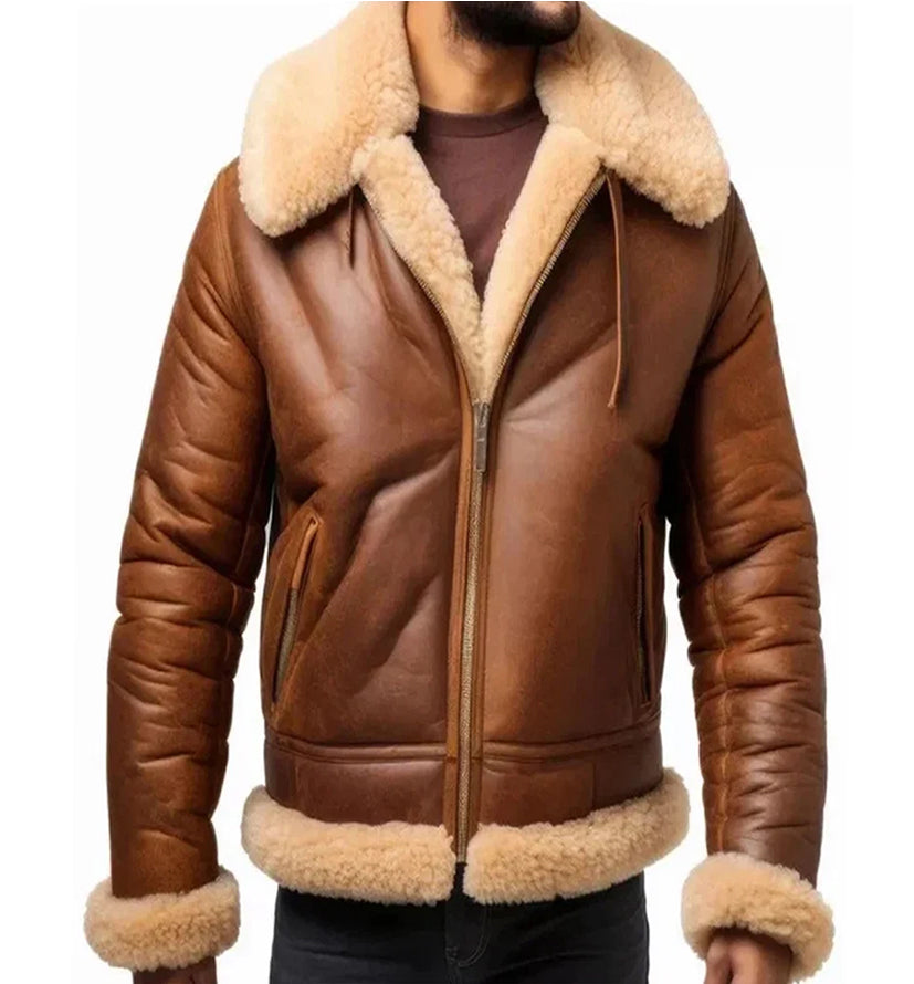 Men's RAF B3 Aviator Bomber Jacket Real Sheepskin Leather Jacket