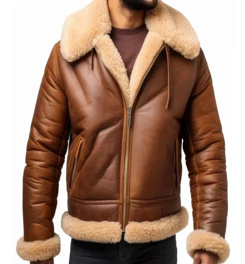 Men's RAF B3 Aviator Bomber Jacket Real Sheepskin Leather Jacket
