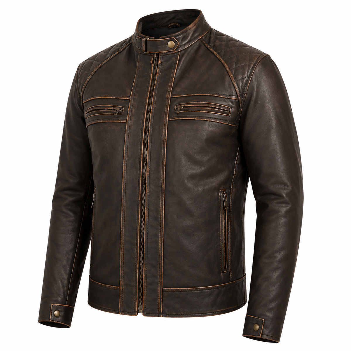Antique Brown Biker style Leather Jacket Waxed (Promotional Price)