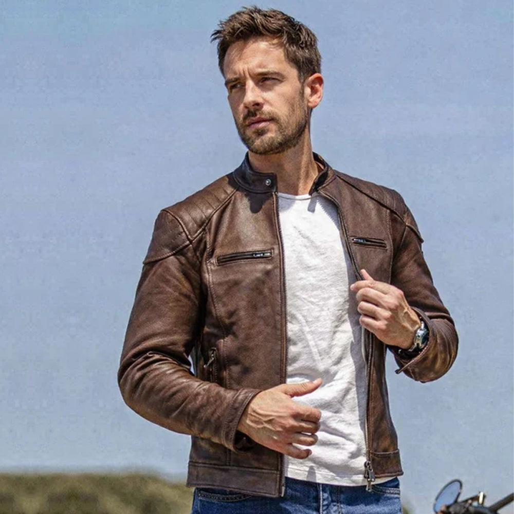 Road Star Brown Real Leather  Jacket