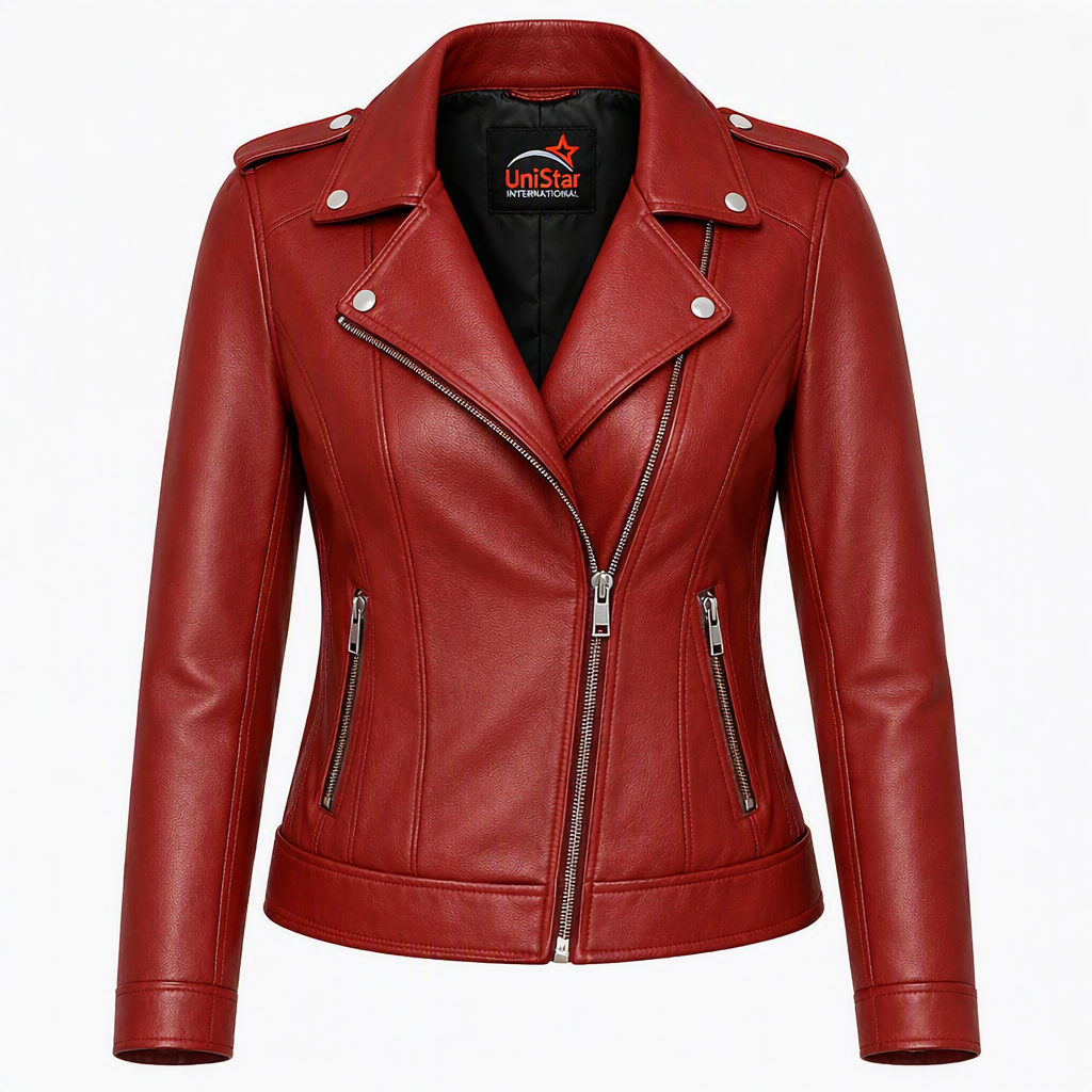 Women’s Red Washed & Waxed Real Sheepskin Leather Jacket
