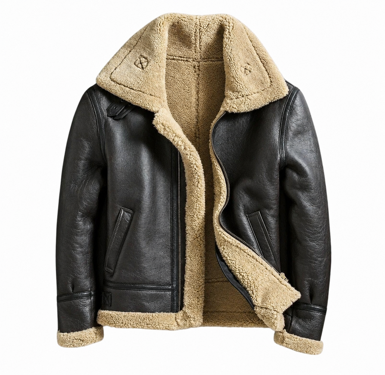 Men's Shearling Leather Aviator Jacket Bomber Style