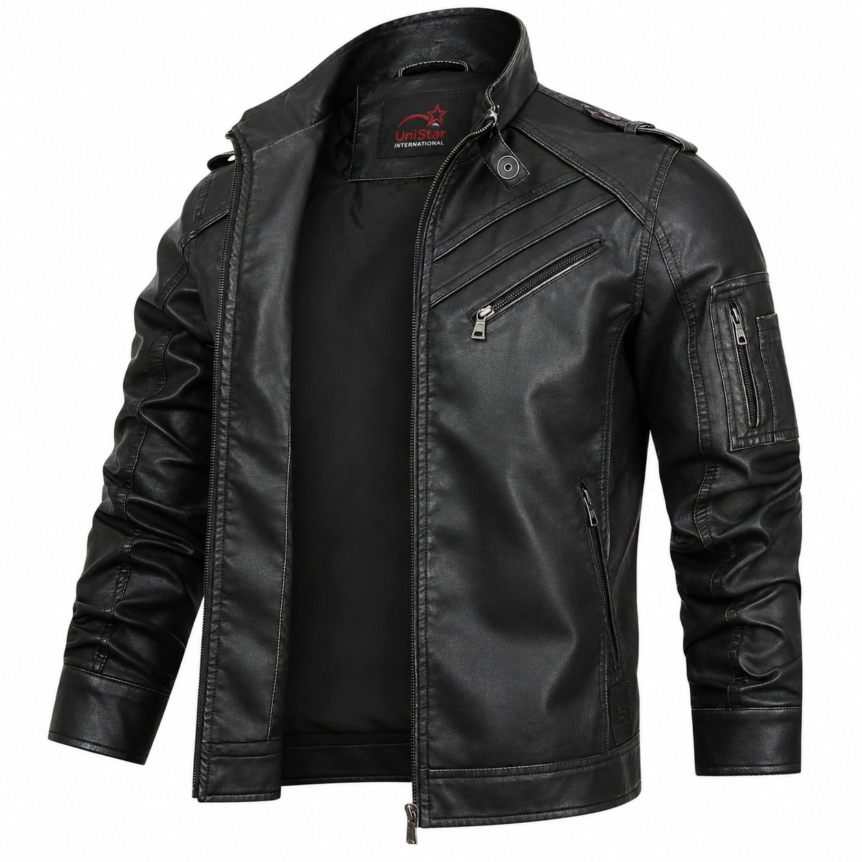 Men's Premium Black Real Soft Leather Tactical Biker Style Jacket