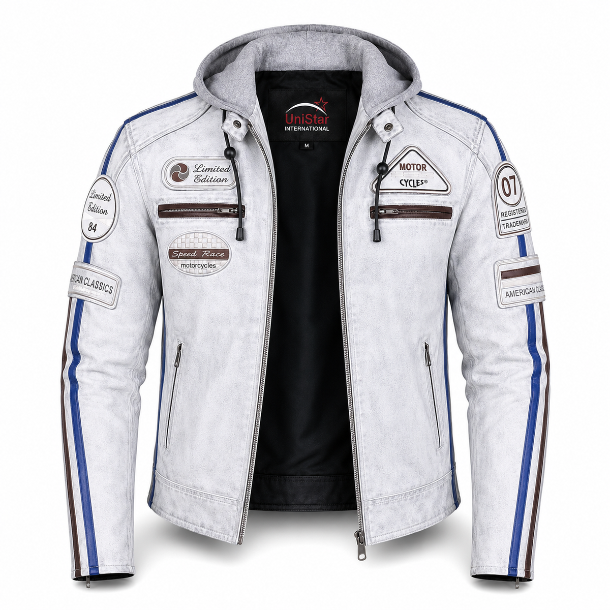 Amercian Classic Men Leather biker style  leather jacket White