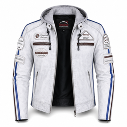 Amercian Classic Men Leather biker style  leather jacket White