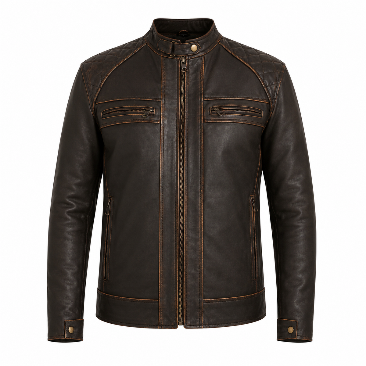 Antique Brown Biker style Leather Jacket Waxed (Promotional Price)