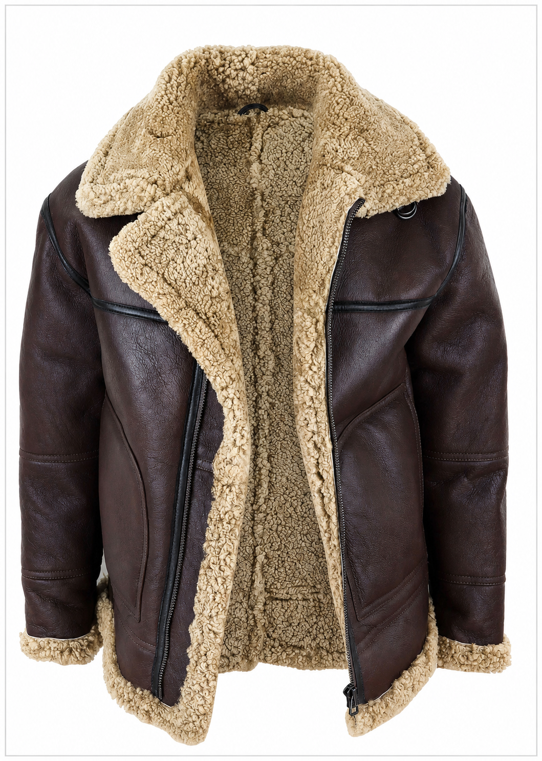Men’s Classic Brown Sheepskin Leather Aviator Jacket with Shearling Fur Collar