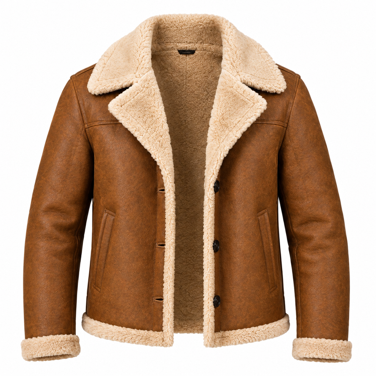 Men’s Waxed Brown Shearling-Lined Real Leather Aviator Jacket