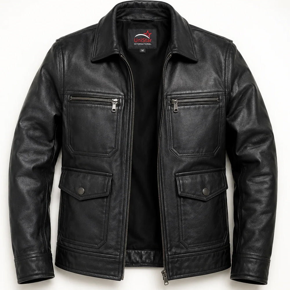 Ravencrest Real Leather Modern Utility Jacket
