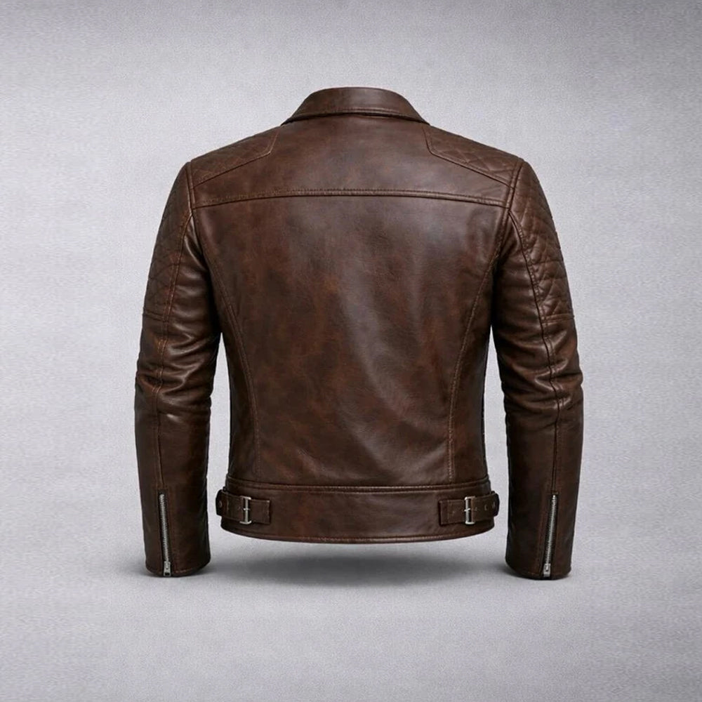 BLOUSON PERFECTO POUR HOMME EN CUIR VÉRITABLE MARRON