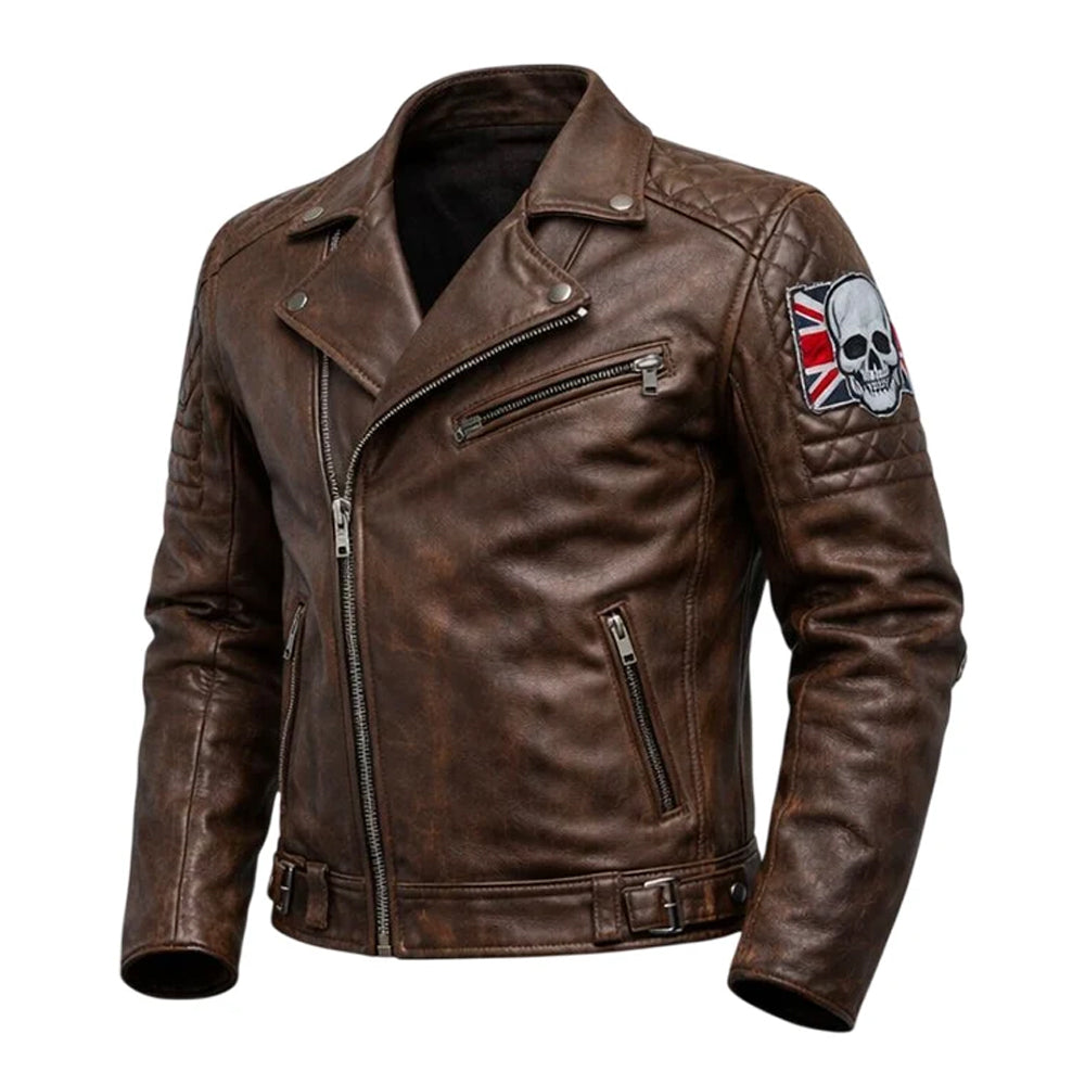 BLOUSON PERFECTO POUR HOMME EN CUIR VÉRITABLE MARRON