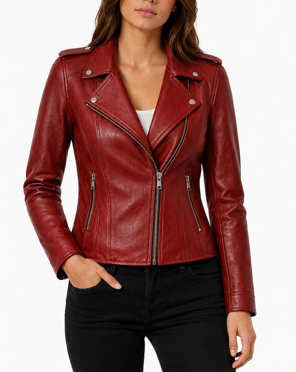 Women’s Red Washed & Waxed Real Sheepskin Leather Jacket