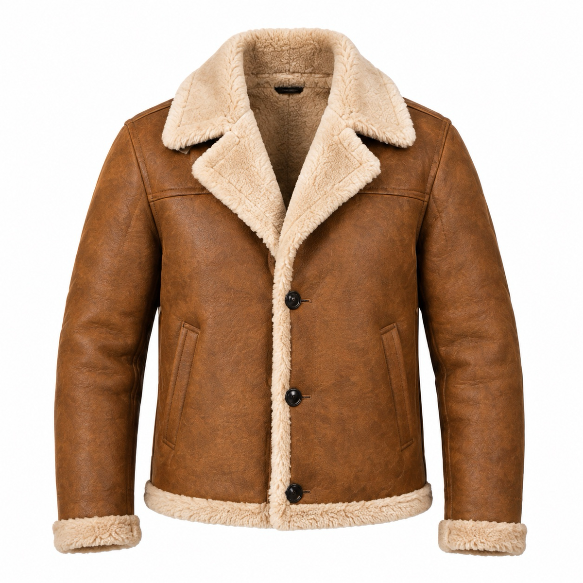 Men’s Waxed Brown Shearling-Lined Real Leather Aviator Jacket