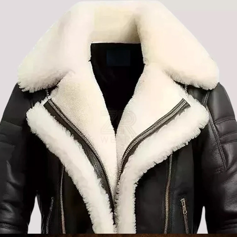 Veste Aviateur Homme en Cuir Véritable RAF Pilote Volante Fourrure Noire