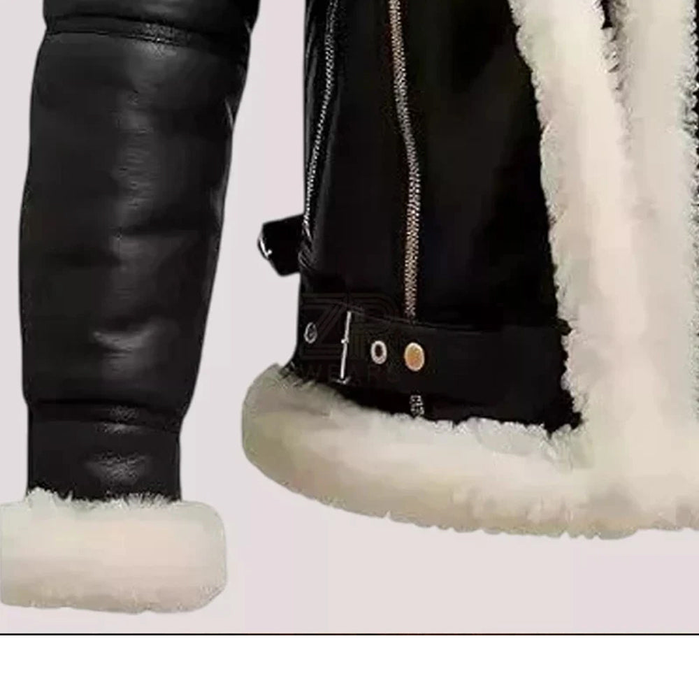 Veste Aviateur Homme en Cuir Véritable RAF Pilote Volante Fourrure Noire