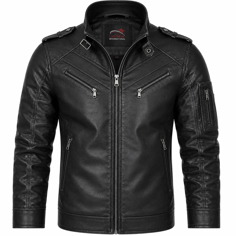 Men's Premium Black Real Soft Leather Tactical Biker Style Jacket