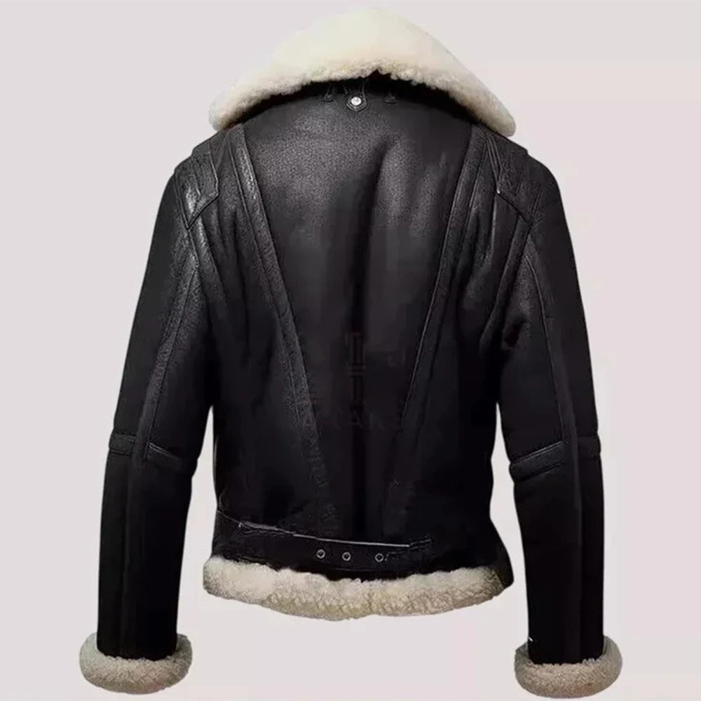 Men's Real Leather RAF Aviator B3 Pilot Flying  Fur Black Jacket