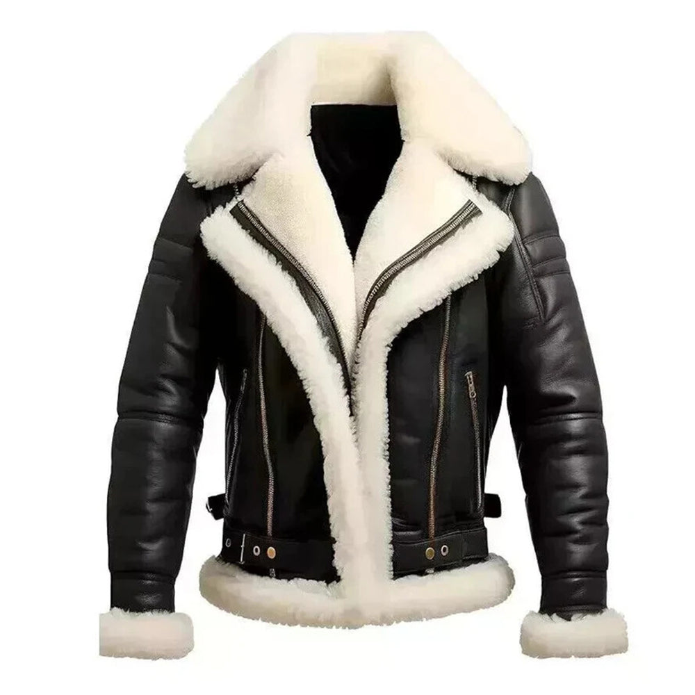 Men's Real Leather RAF Aviator B3 Pilot Flying  Fur Black Jacket