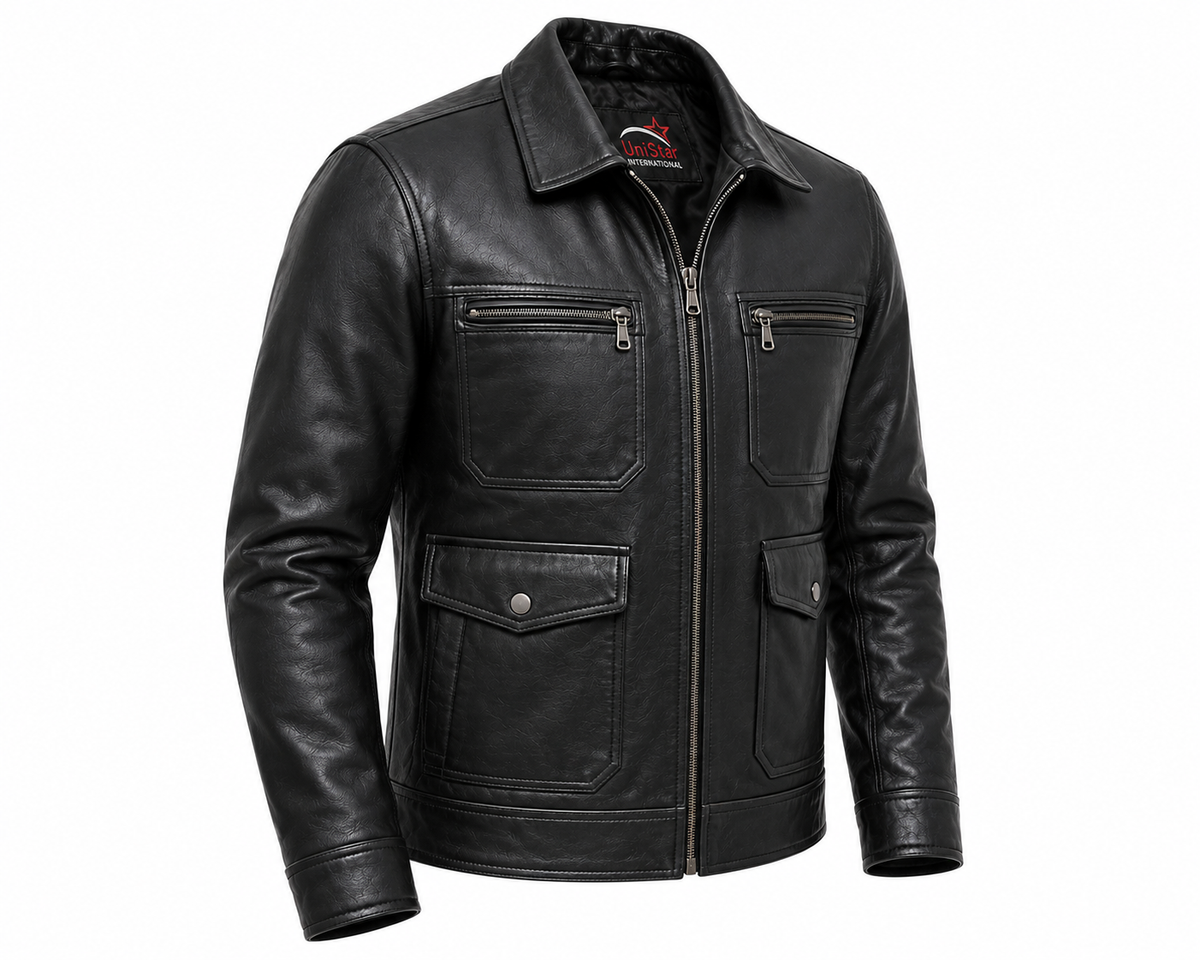 Ravencrest Real Leather Modern Utility Jacket