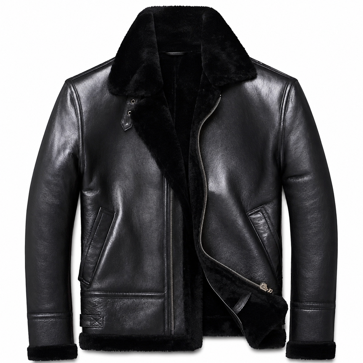 Men's Shearling Black RAF Aviator Real Sheep Skin Leather Jacket