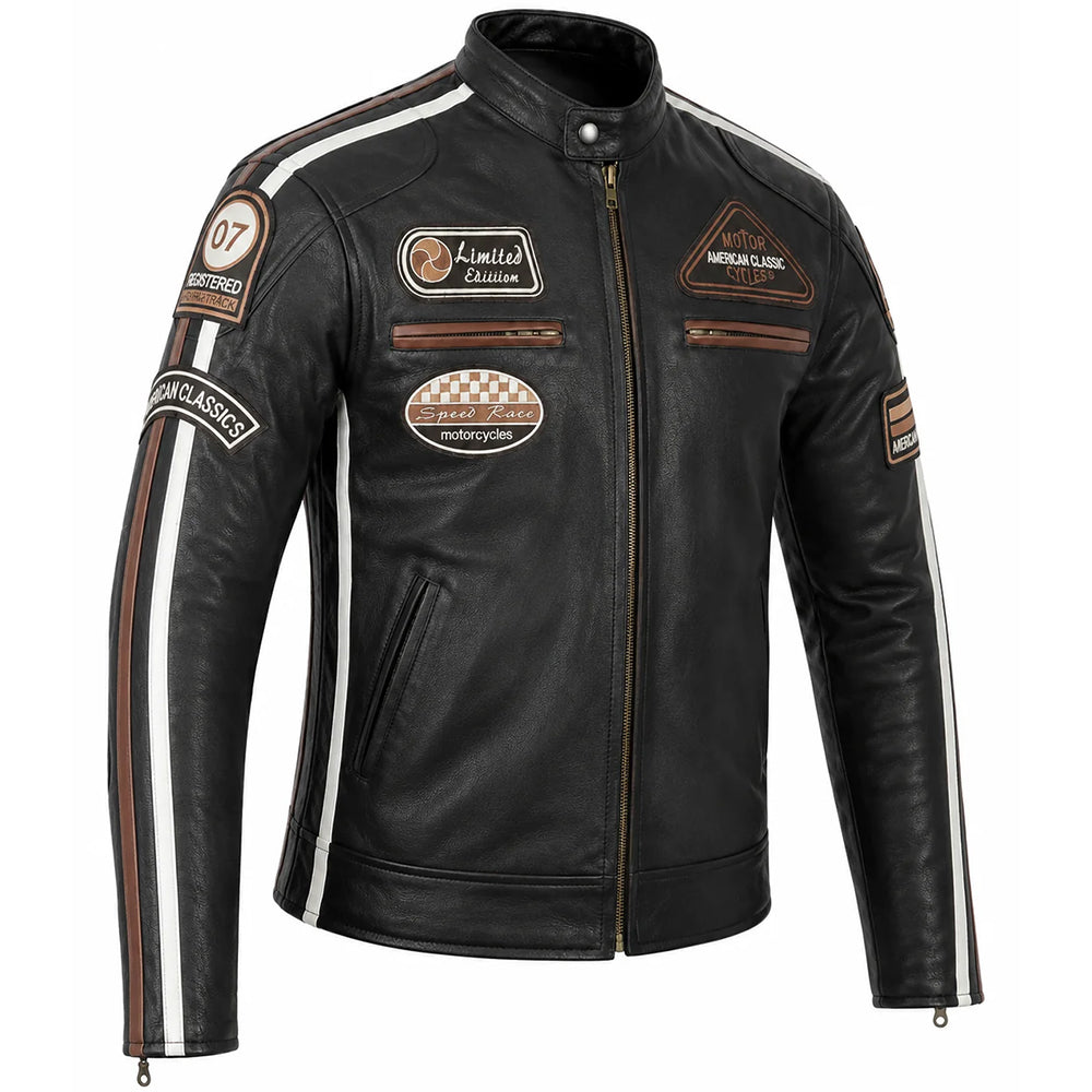 American Classsic Mens Biker style Real leather Jacket (Sheepskin)
