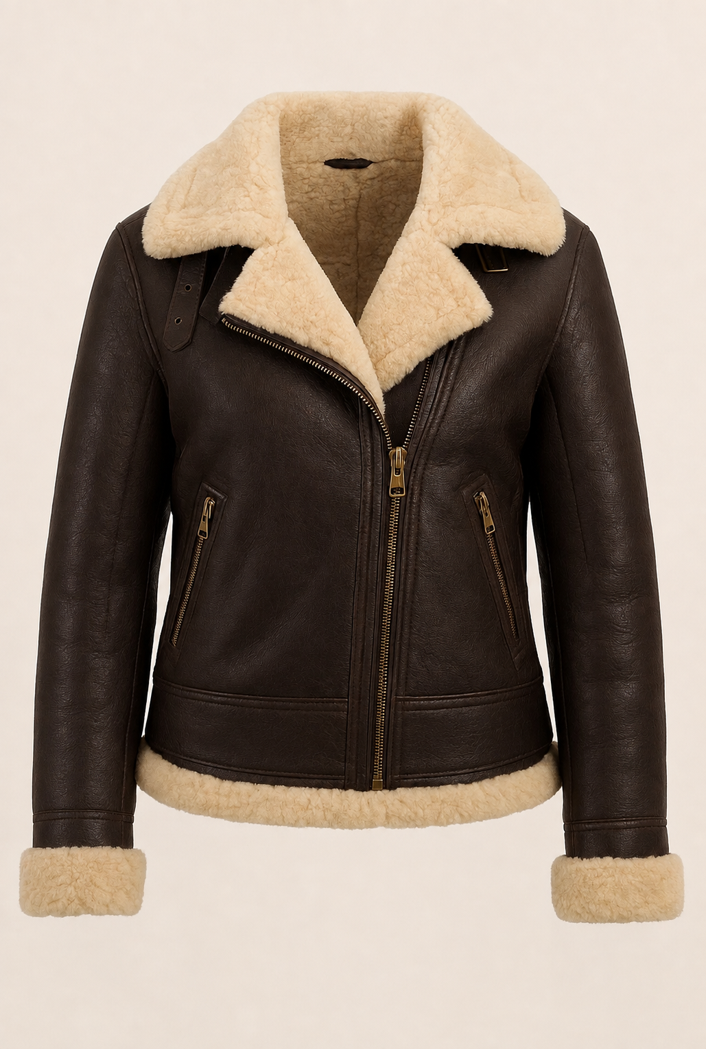 Women’s Real Sheepskin Leather Aviator Jacket with faux Shearling