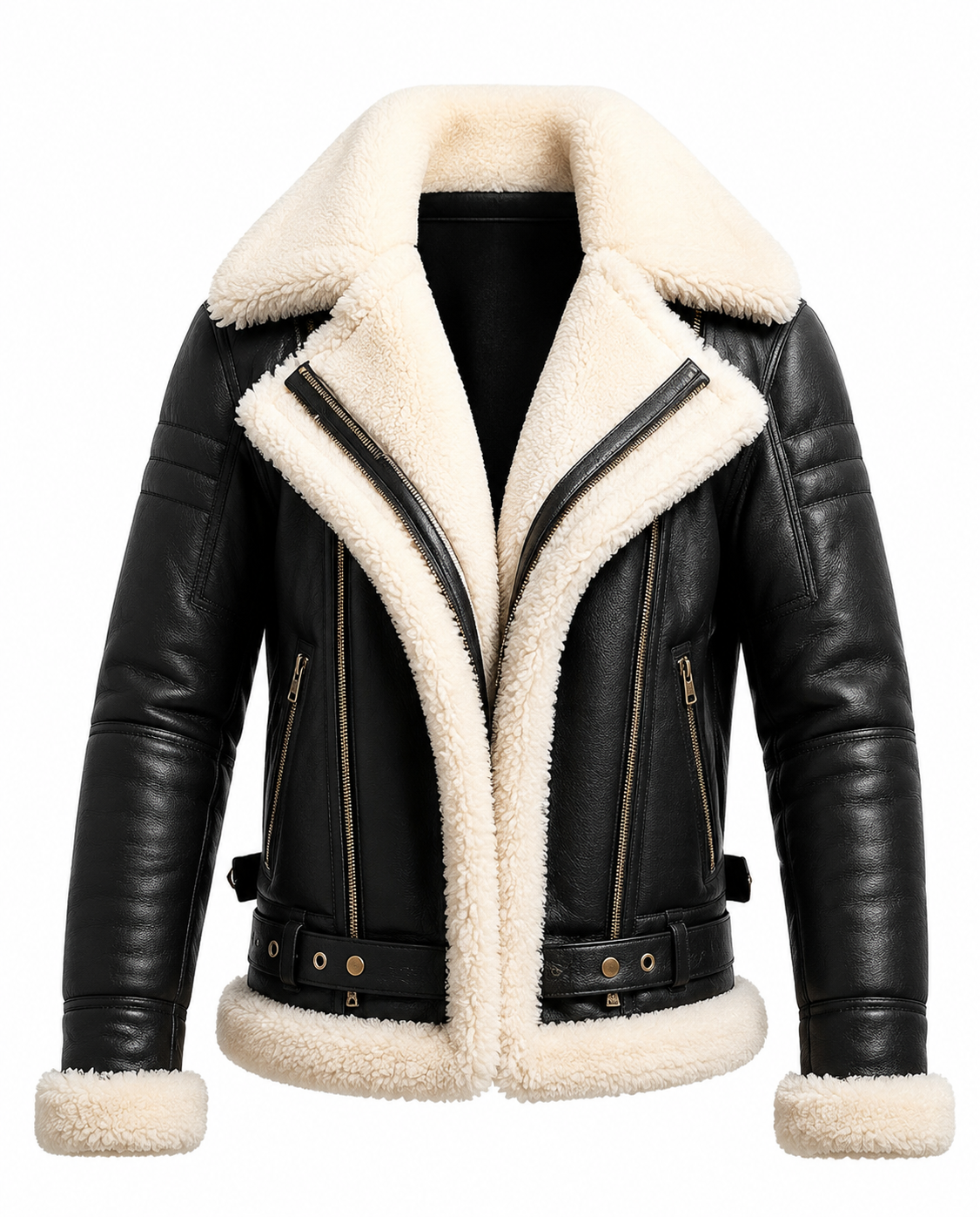 Veste Aviateur Homme en Cuir Véritable RAF Pilote Volante Fourrure Noire