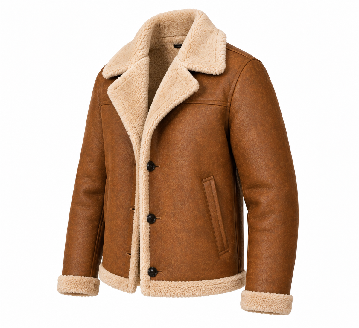 Men’s Waxed Brown Shearling-Lined Real Leather Aviator Jacket