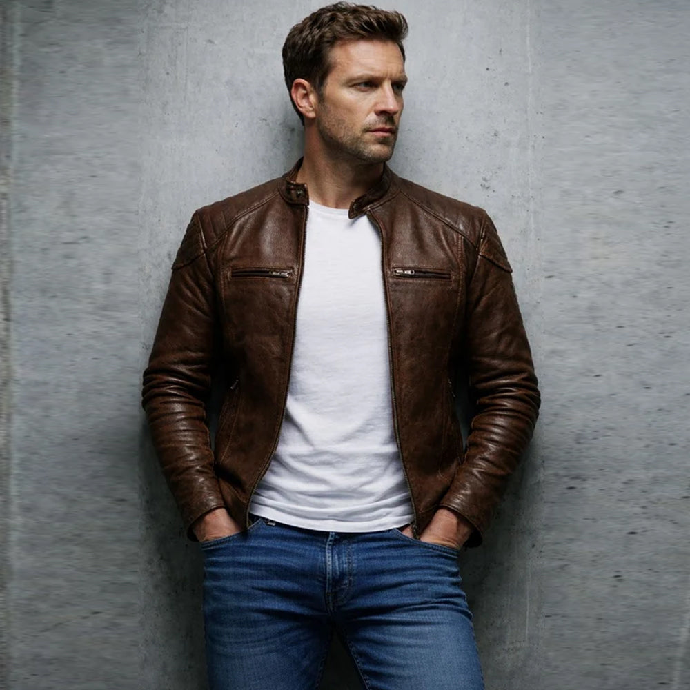Road Star Brown Real Leather  Jacket