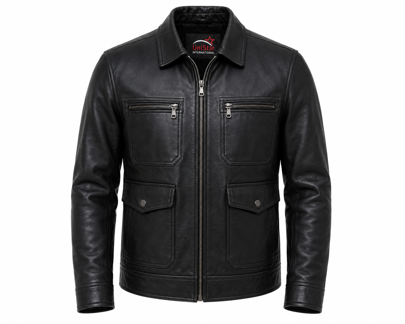Ravencrest Real Leather Modern Utility Jacket