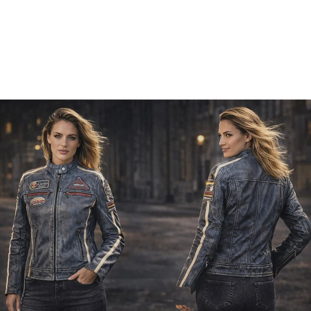 AMERCIAN CLASSIC Women LEATHER BIKER JACKET Black