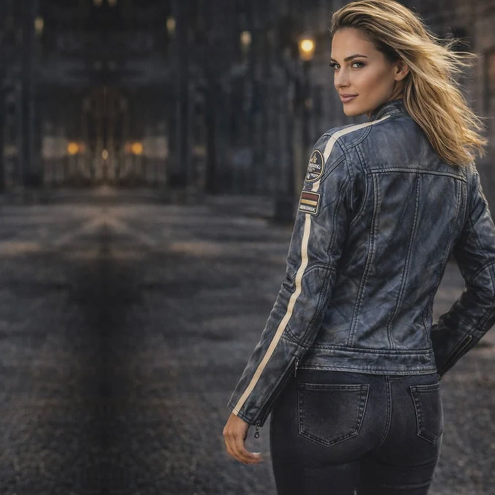 AMERCIAN CLASSIC Women LEATHER BIKER JACKET Black