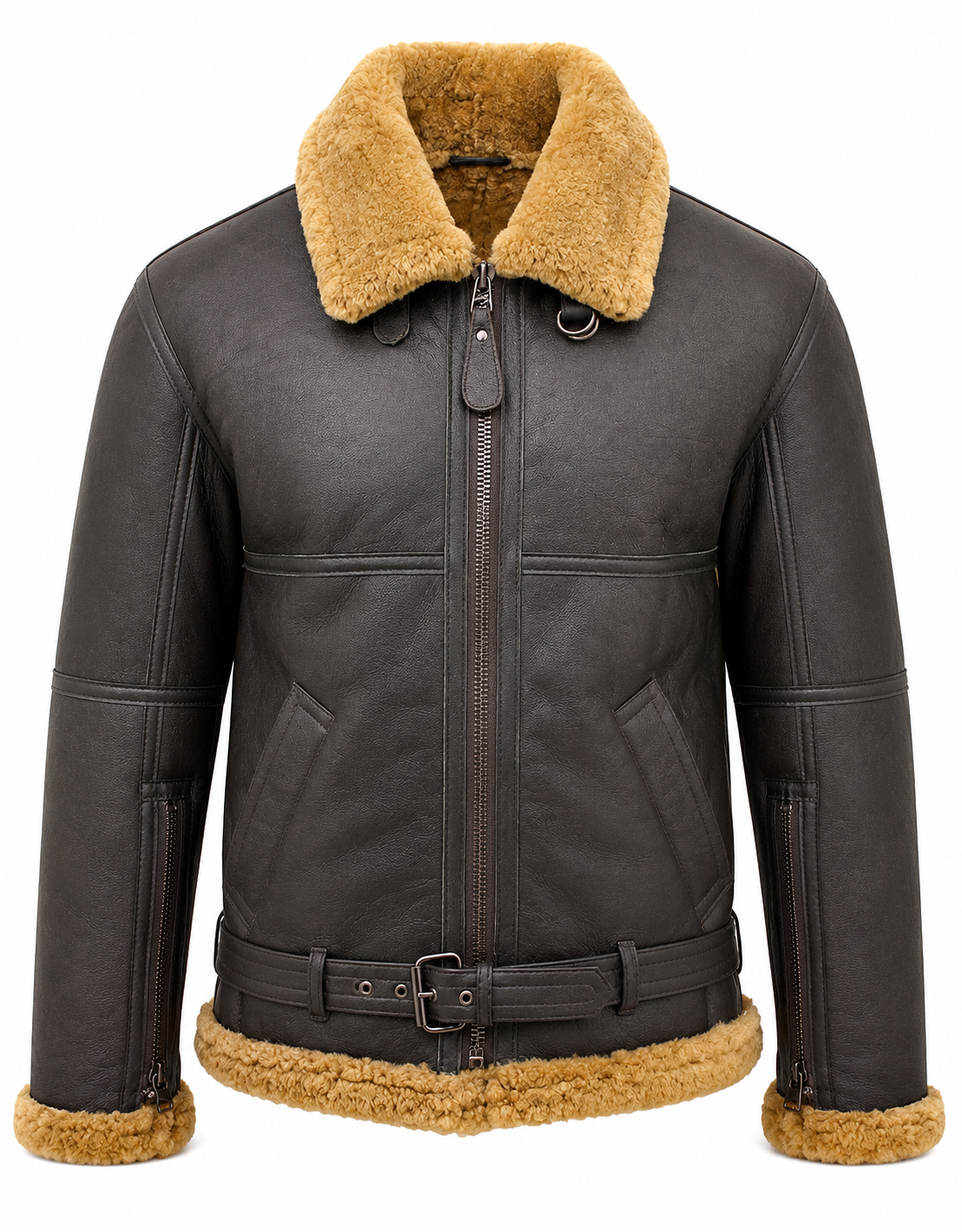 Classic Pilot Aviator Brown Shearling Real Leather Bomber Jacket