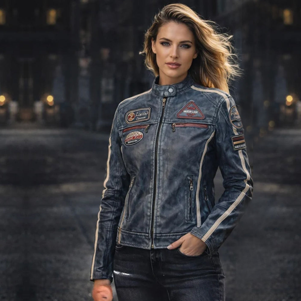 Veste Motard en Cuir Noir Femme AMERICAN CLASSIC