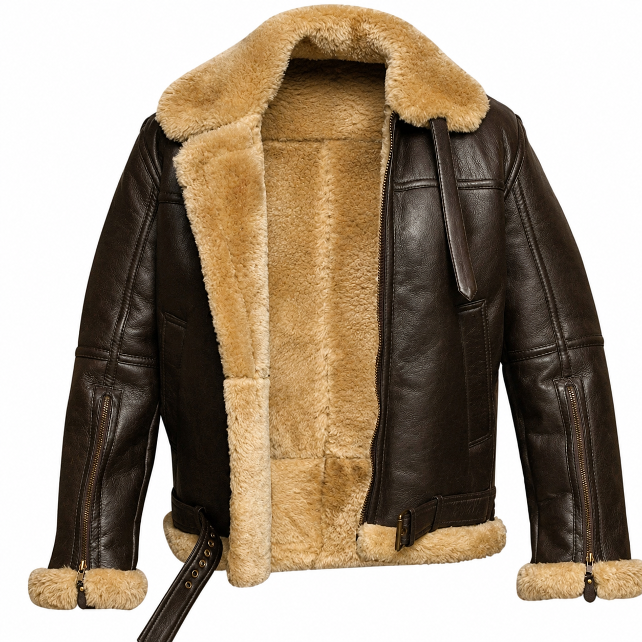 Men’s Classic Brown Shearling Aviator Leather Jacket
