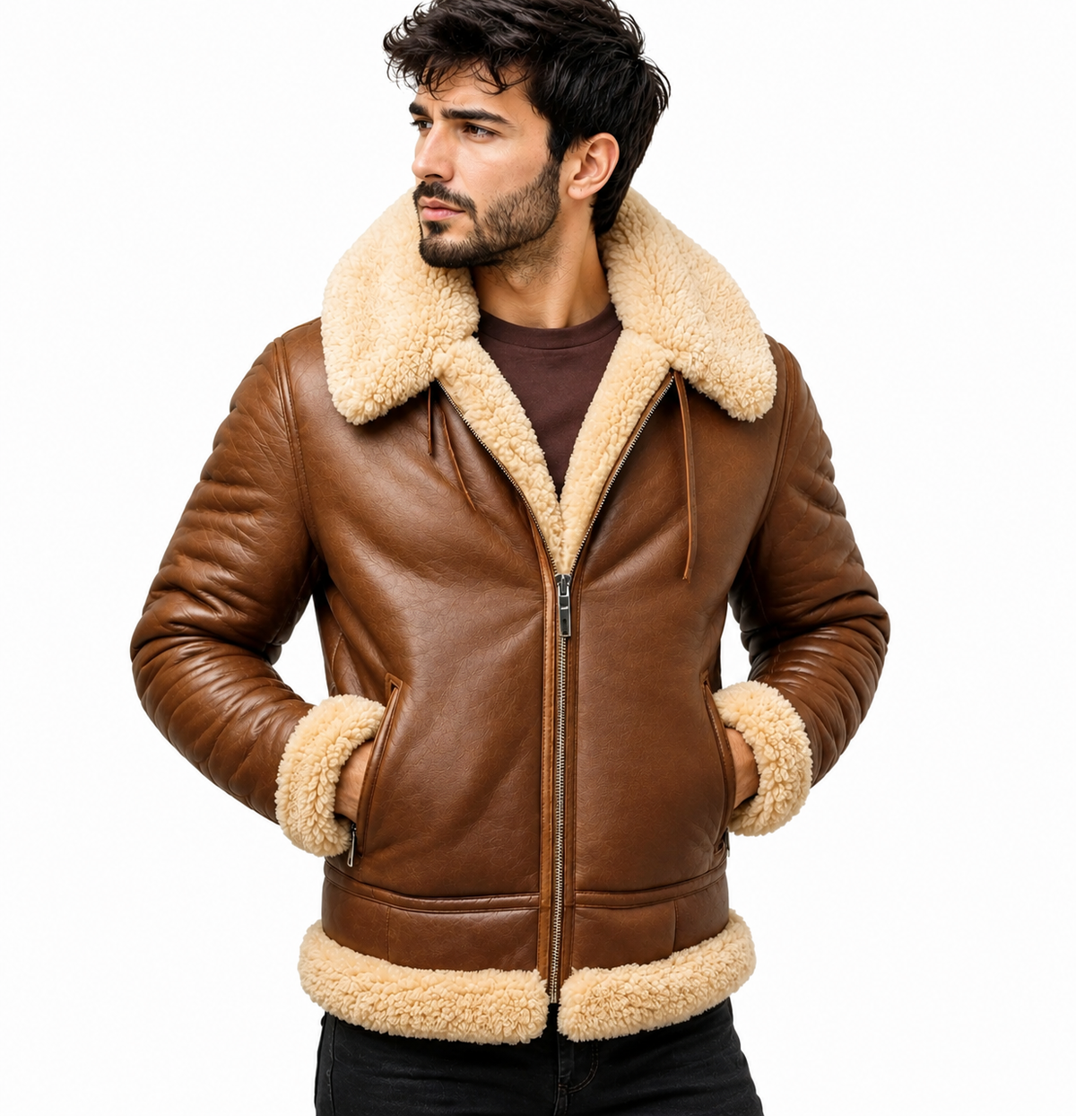 Men's RAF B3 Aviator Bomber Jacket Real Sheepskin Leather Jacket